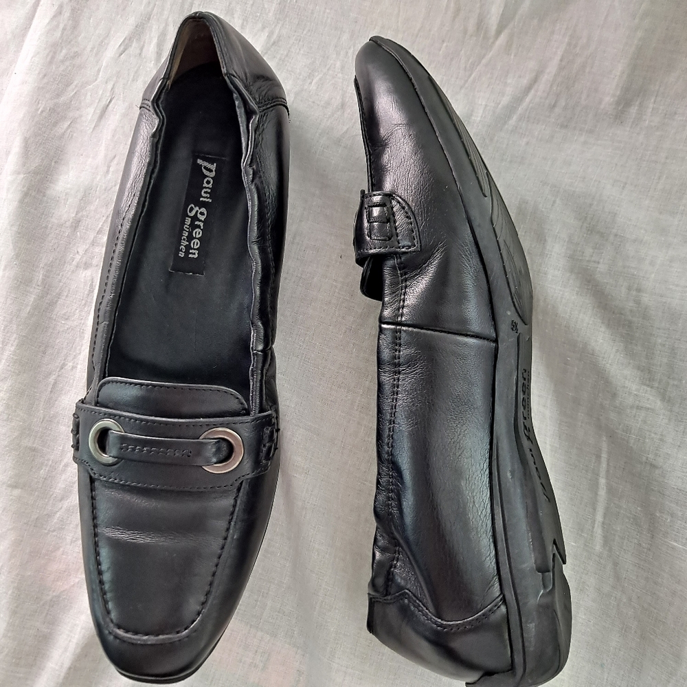 Paul Green Driving Loafers Vintage Black Leather Slip On Square Toe Grom…